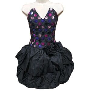 Vintage Jessica McClintock Gunne Sax 80s Sequin Polka Dot Bubble Hem Prom Dress
